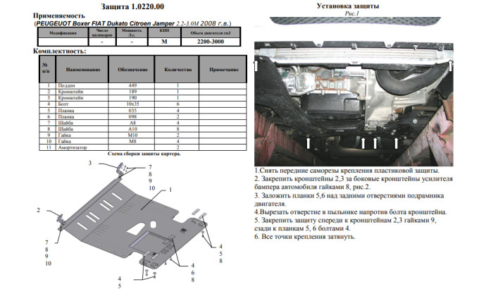Захист двигуна для автомобіля Citroen Jumper II     2007-2014 V-всі