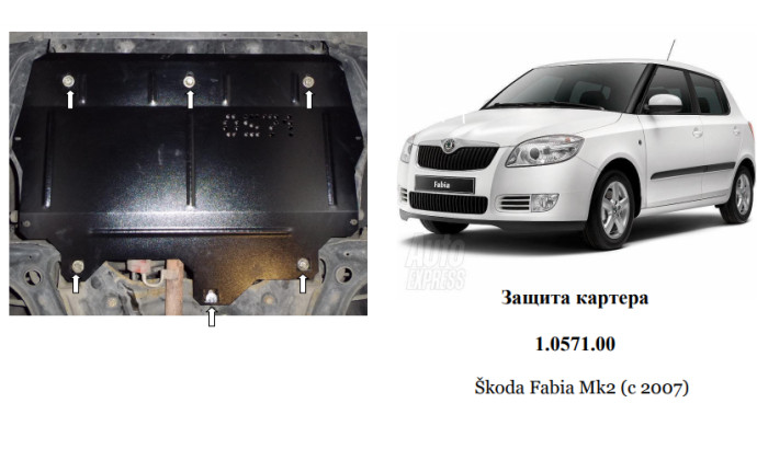 Захист двигуна для автомобіля Skoda Fabia II 2007-2014 тільки V-1,2